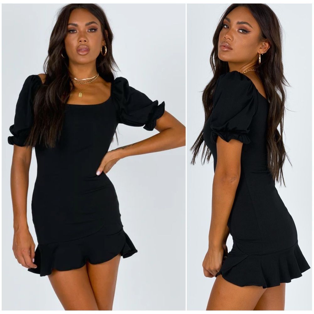 Princess Polly Precious Thing Puff Sleeve Mini Dress in Black | Size 6